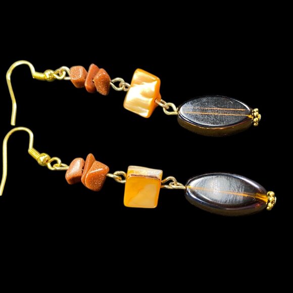 3pc SET Gemstone Chip Stone Shell 27" Pendant Necklace Earrings Bracelet Avante - Picture 4 of 11